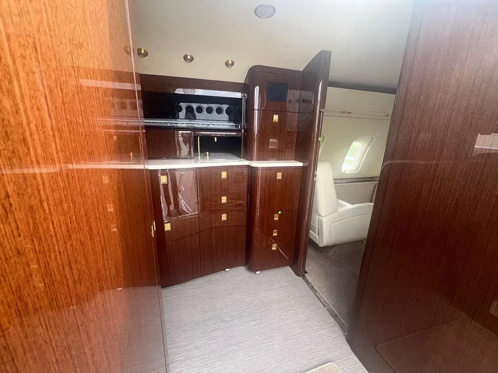 Cabin interior of a 2011 Bombardier Challenger 605.