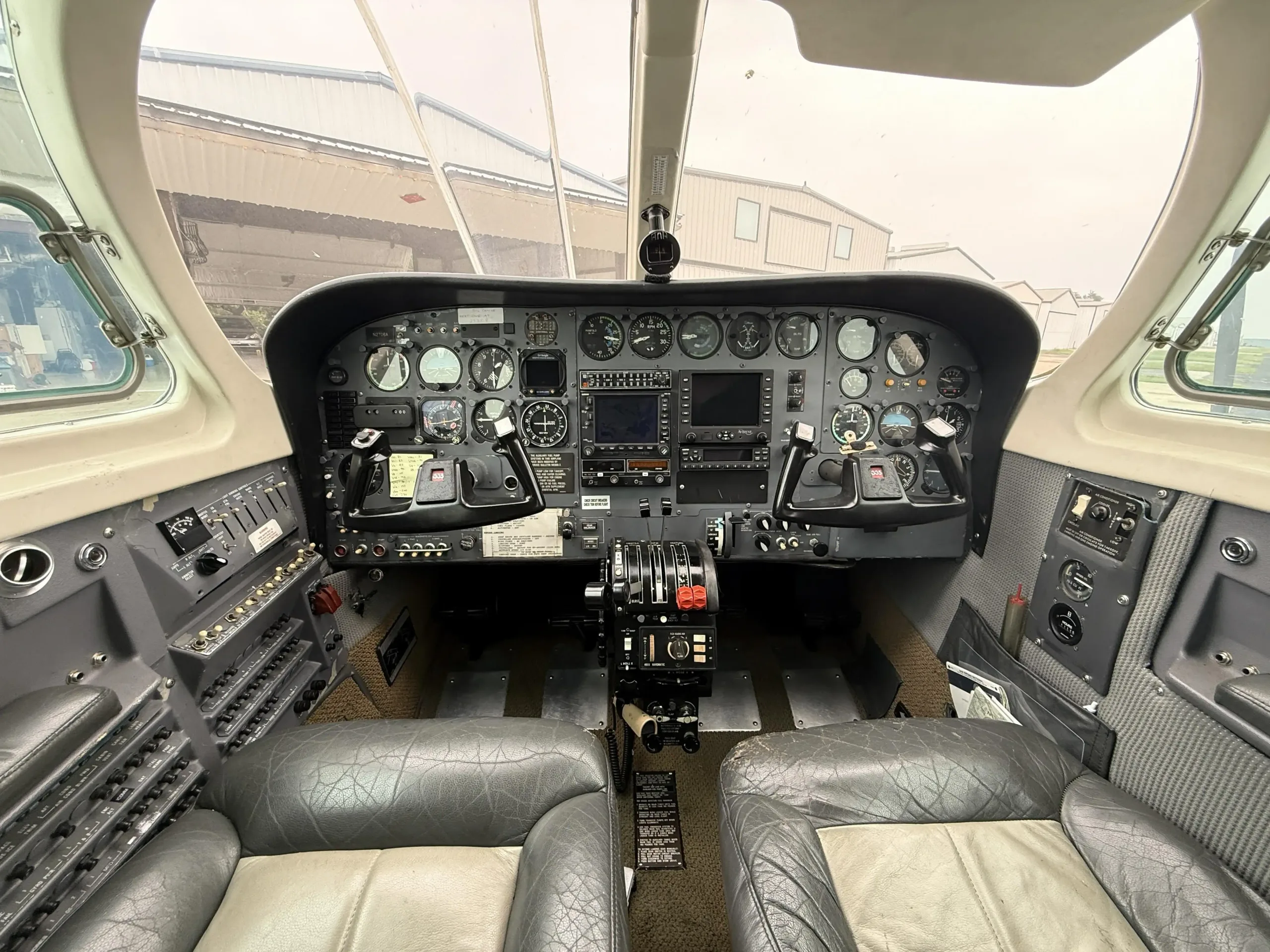 Cockpit and instrument panel of a 1979 Cessna 335.