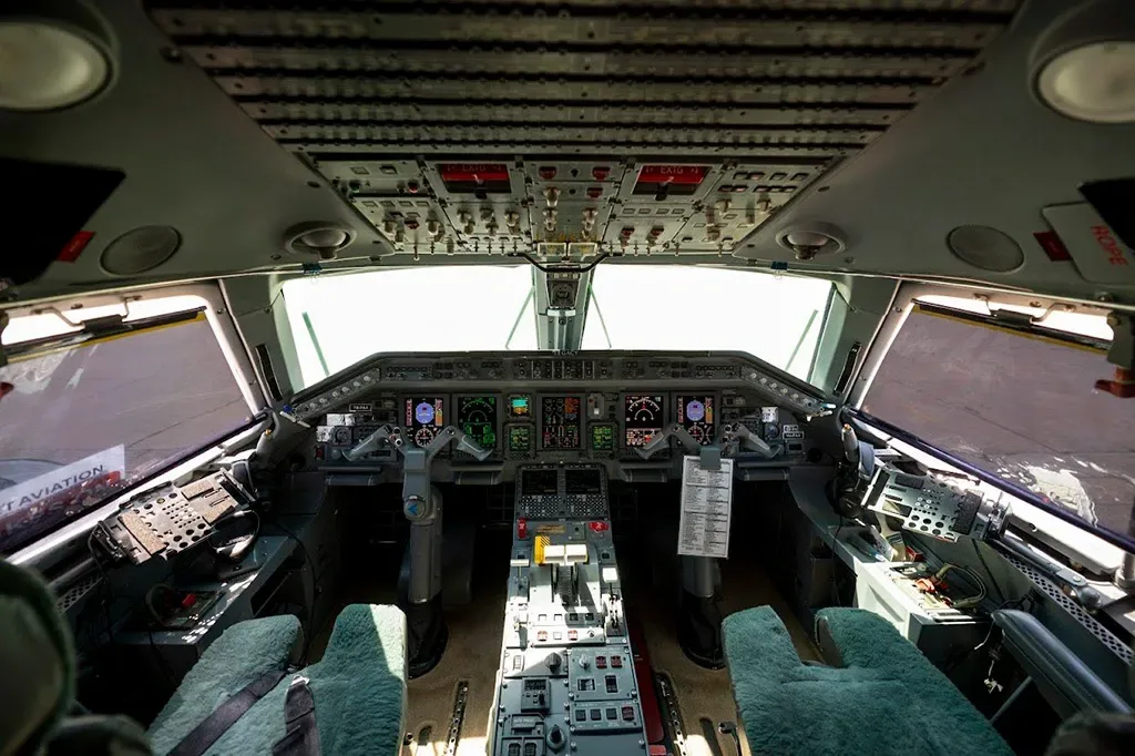 Cockpit and instrument panel of a 2008 Embraer Legacy 600.