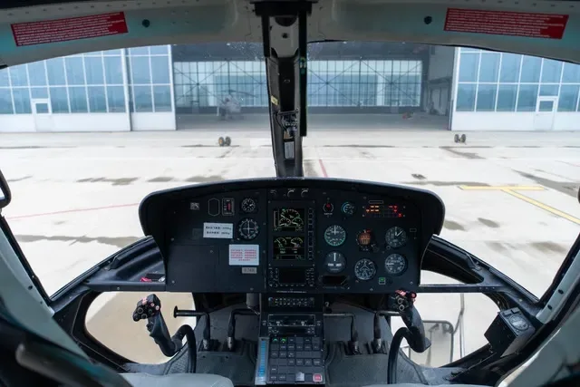 Cockpit and instrument panel of a 2011 Eurocopter.