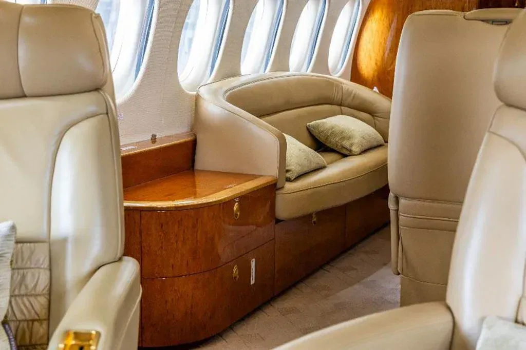 Cabin interior of a 2008 Dassault Falcon 7X.