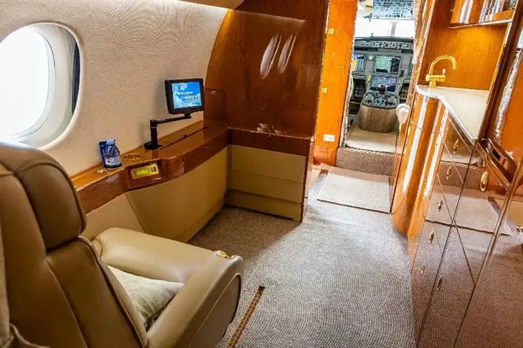 Cabin interior of a 2008 Dassault Falcon 7X.