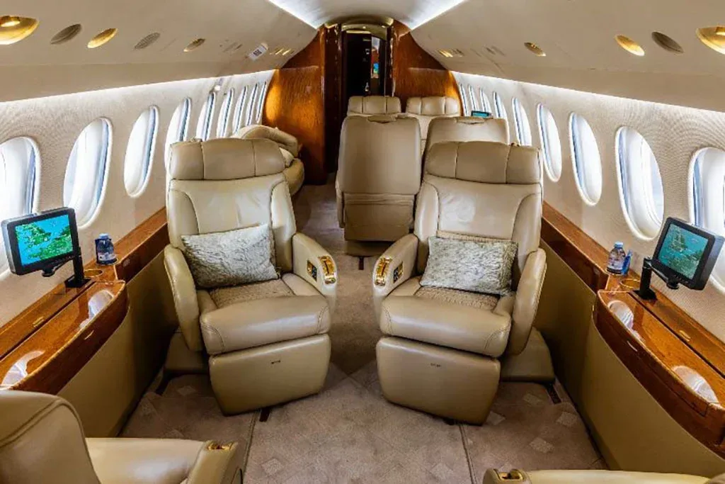 Cabin interior of a 2008 Dassault Falcon 7X.