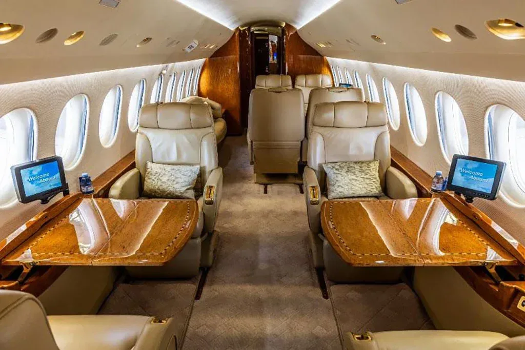 Cabin interior of a 2008 Dassault Falcon 7X.