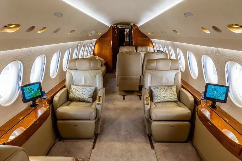 Cabin interior of a 2008 Dassault Falcon 7X.