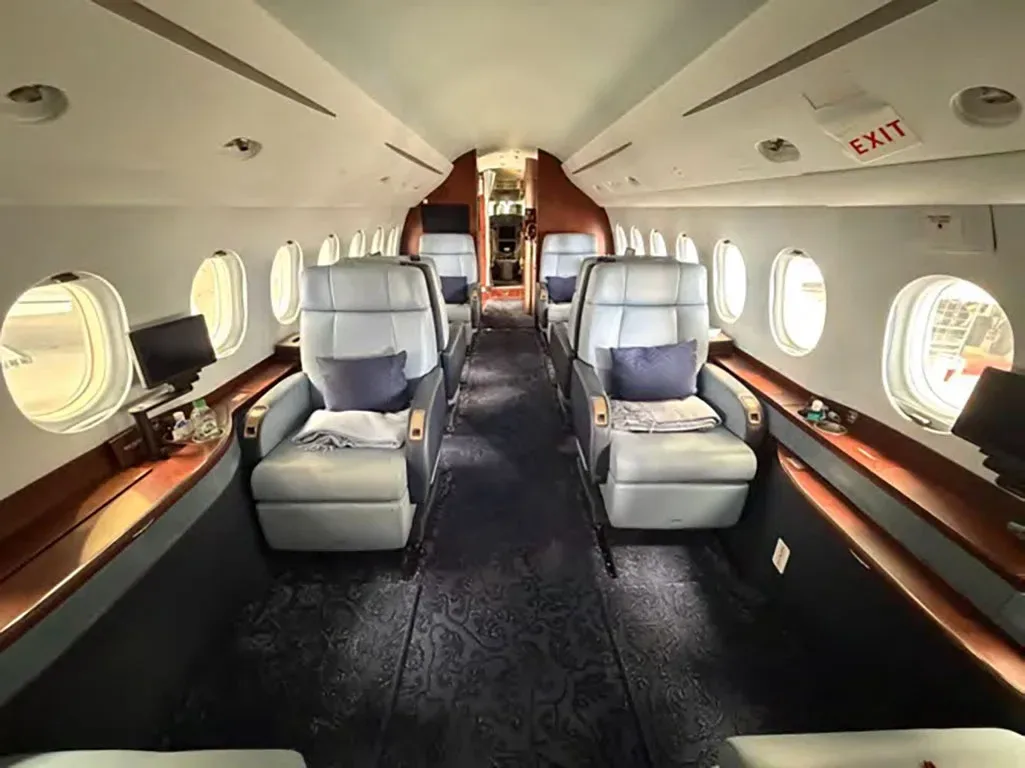 Cabin interior of a 2016 Dassault Falcon 2000LXS.