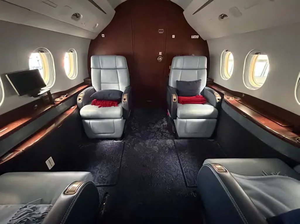 Cabin interior of a 2016 Dassault Falcon 2000LXS.
