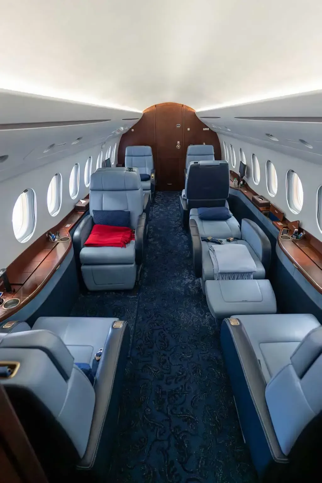 Cabin interior of a 2016 Dassault Falcon 2000LXS.