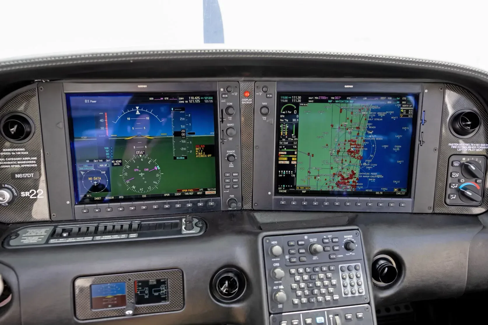 Avionics suite of a 2015 Cirrus SR22.