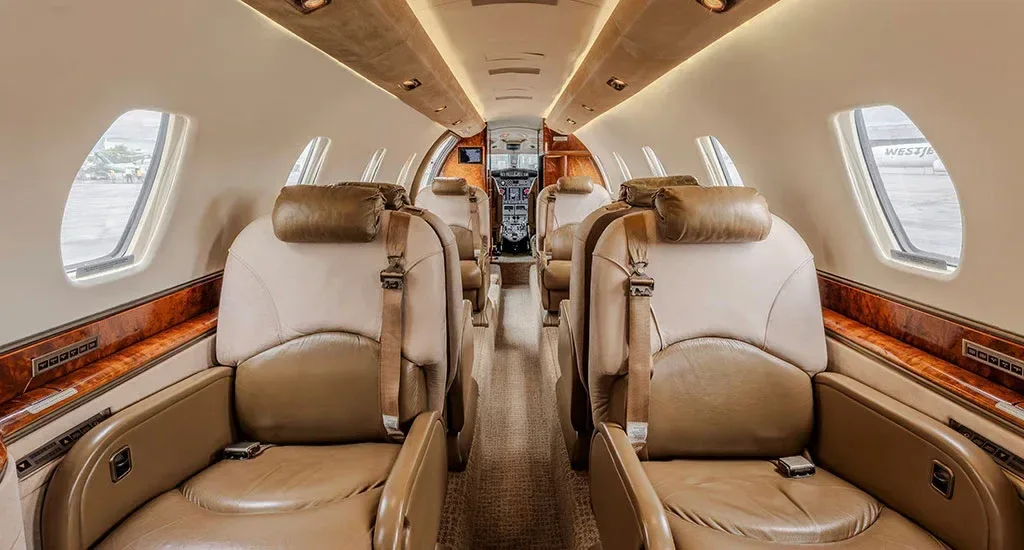 Cabin interior of a 2000 Cessna Citation X.