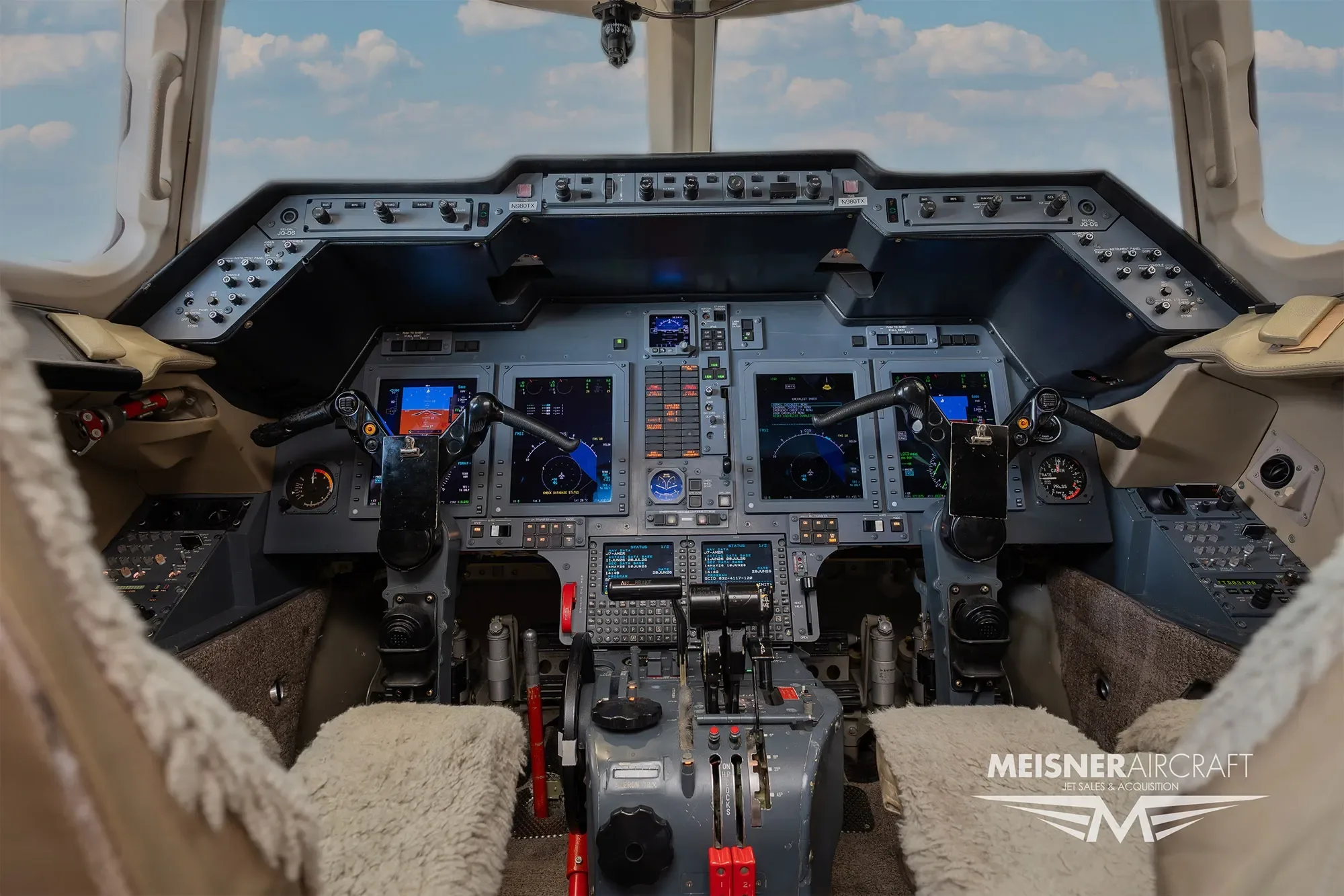 Cockpit and instrument panel of a 2008 Hawker.
