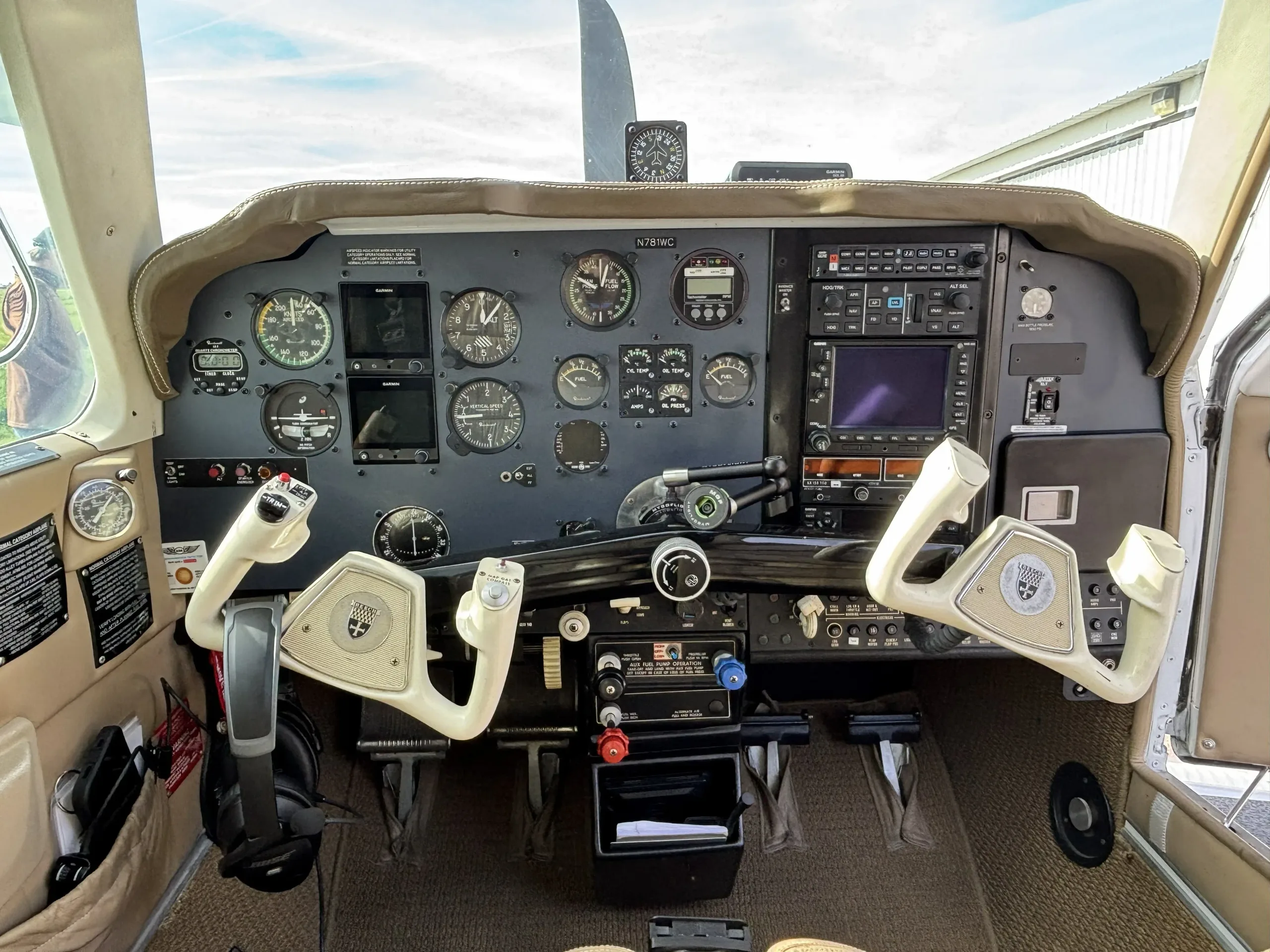 Cockpit and instrument panel of a 1987 Beechcraft Bonanza.