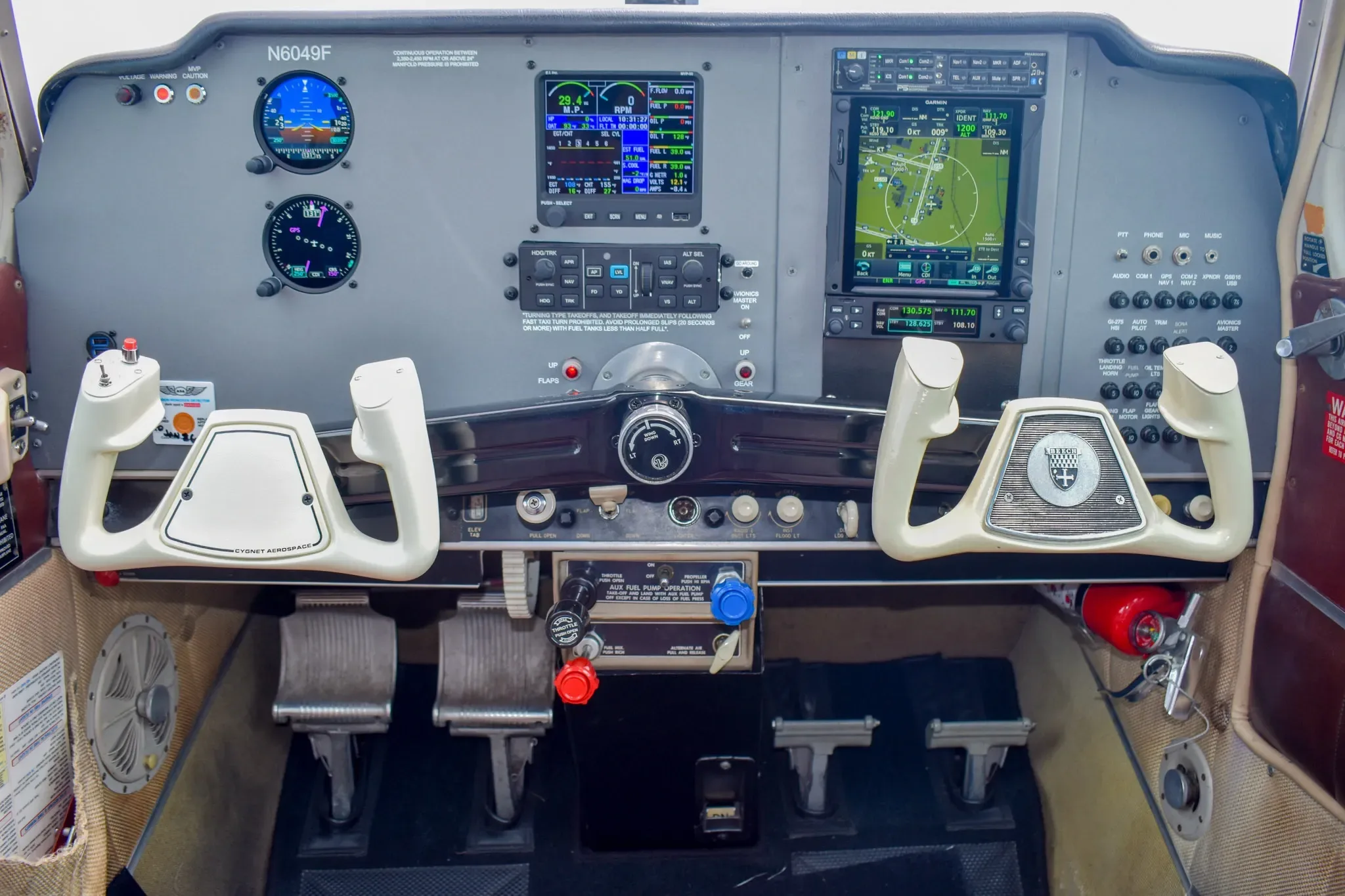 Cockpit and instrument panel of a 1965 Beechcraft Bonanza.