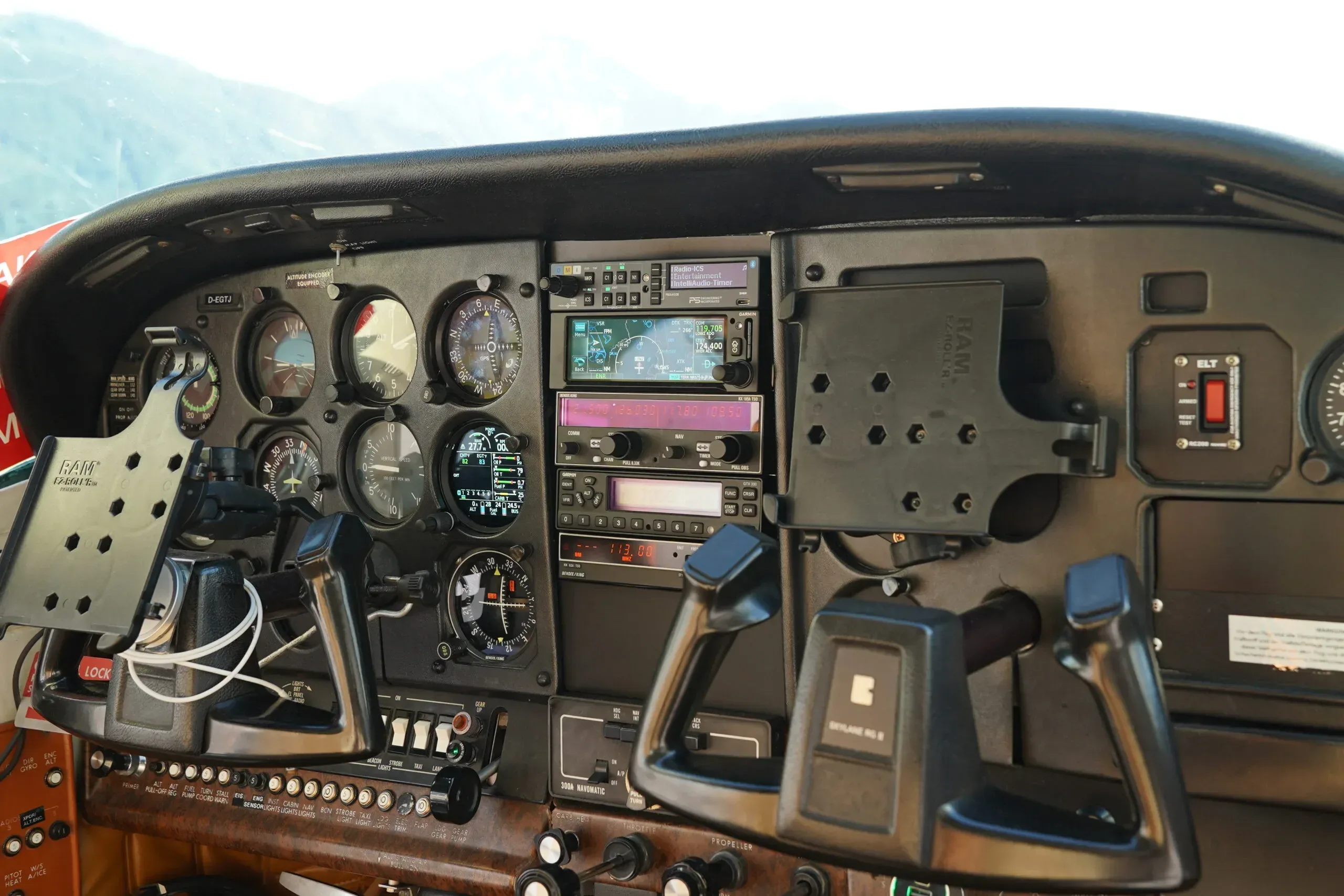 Cockpit and instrument panel of a 1980 Cessna.
