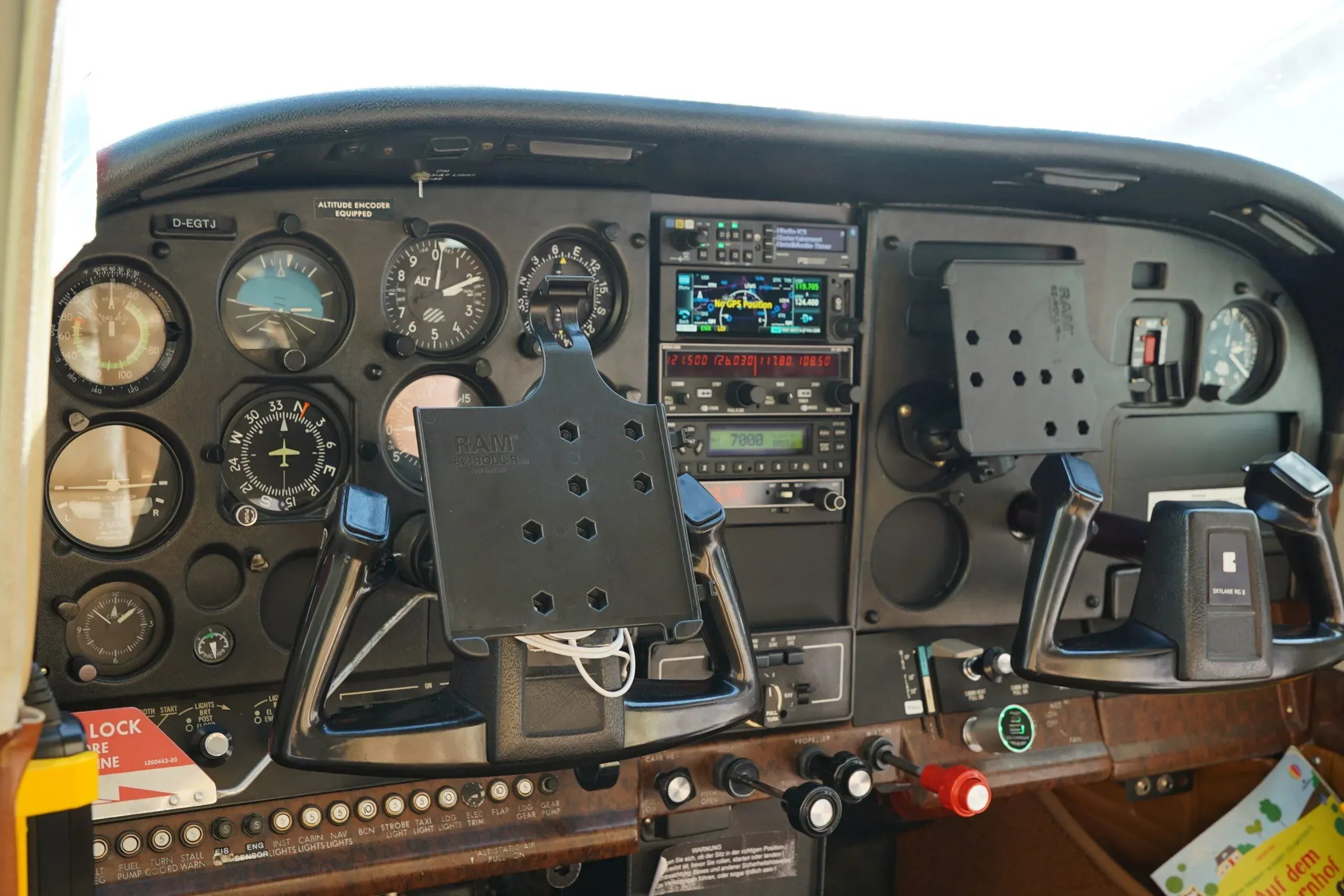 Cockpit and instrument panel of a 1980 Cessna.
