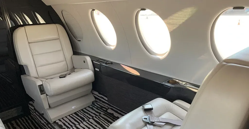 Cabin interior of a 2002 Dassault Falcon.