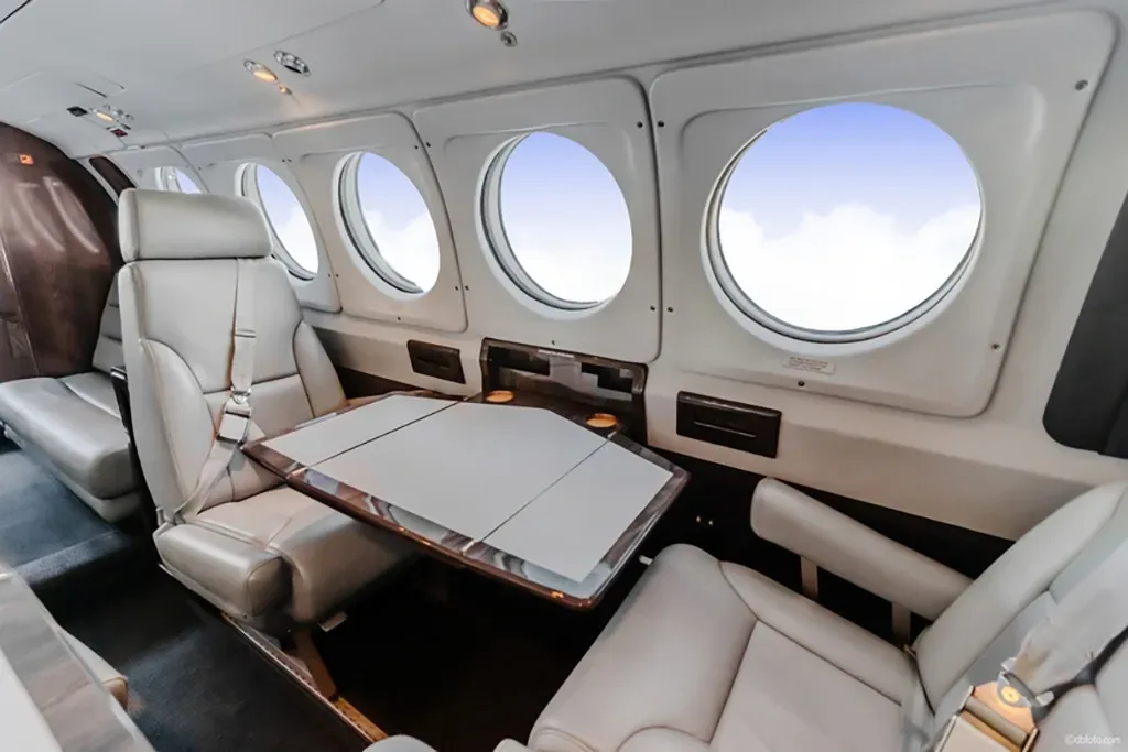 Cabin interior of a 1991 Beechcraft King Air.