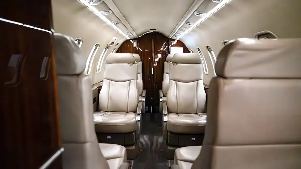Cabin interior of a 2007 Learjet.
