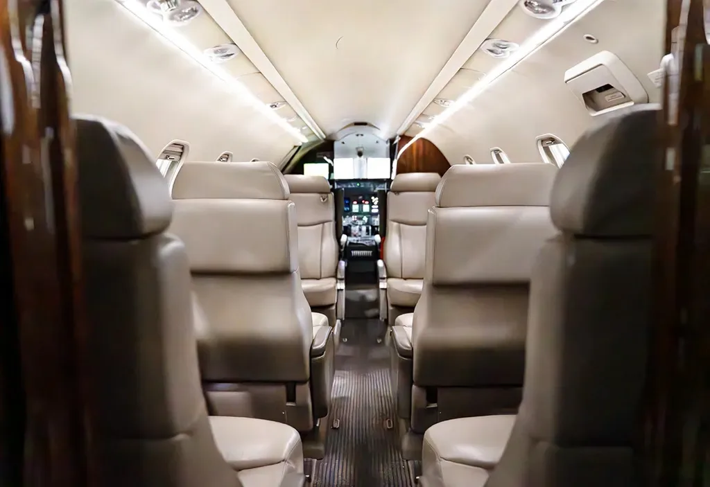 Cabin interior of a 2007 Learjet.