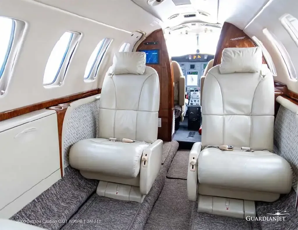 Cabin interior of a 2006 Cessna Citation CJ3.