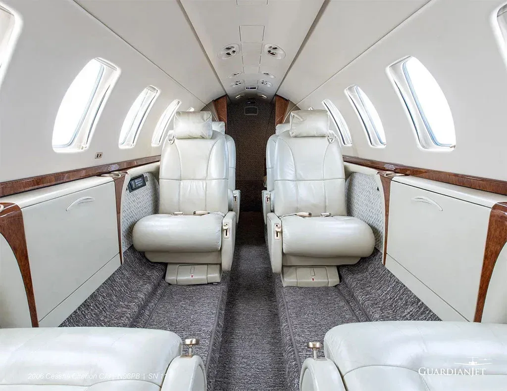 Cabin interior of a 2006 Cessna Citation CJ3.