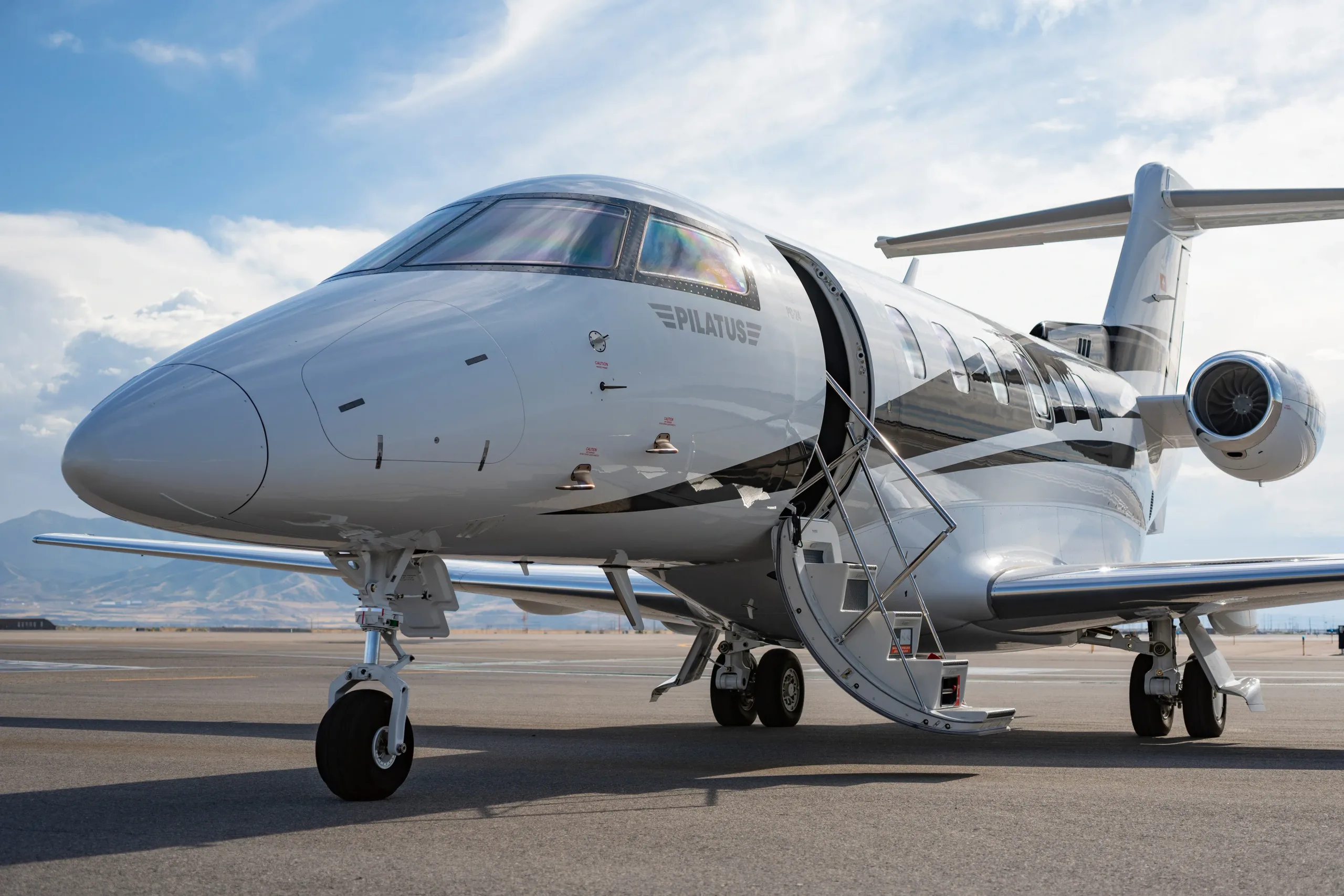 Exterior view of a 2018 Pilatus PC-24, N107PJ.