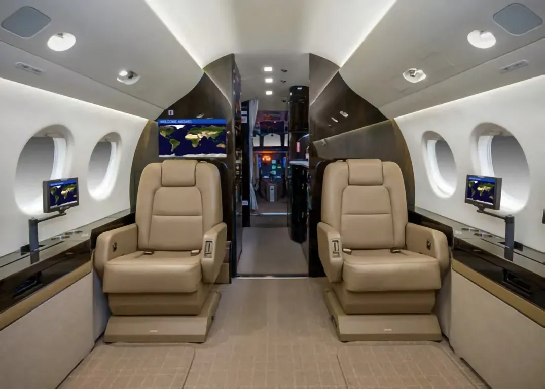 Cabin interior of a 1999 Dassault Falcon.
