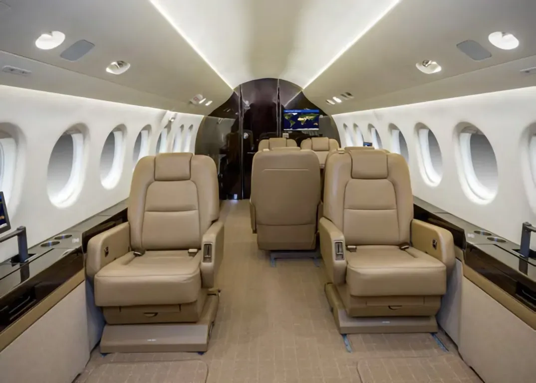 Cabin interior of a 1999 Dassault Falcon.