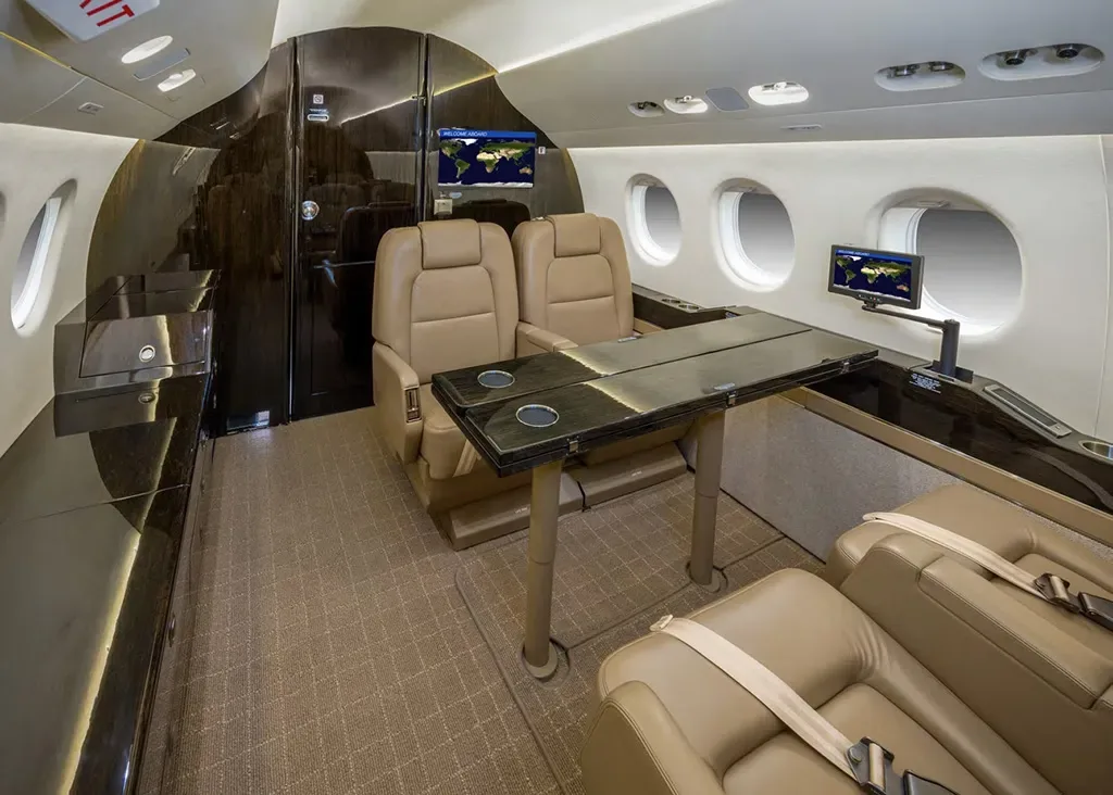 Cabin interior of a 1999 Dassault Falcon.