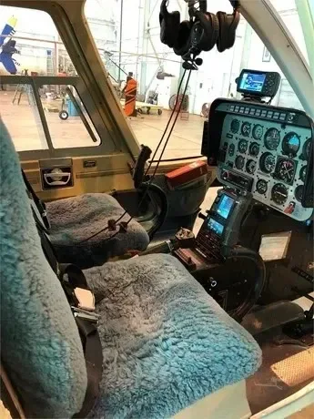 Cockpit and instrument panel of a 1989 Bell 206B.