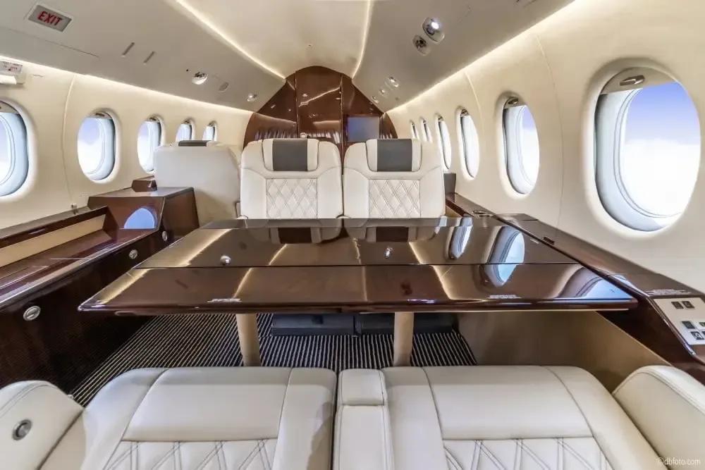 Cabin interior of a 1996 Dassault Falcon.