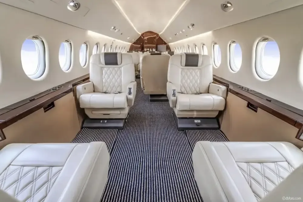 Cabin interior of a 1996 Dassault Falcon.