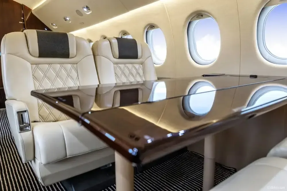 Cabin interior of a 1996 Dassault Falcon.