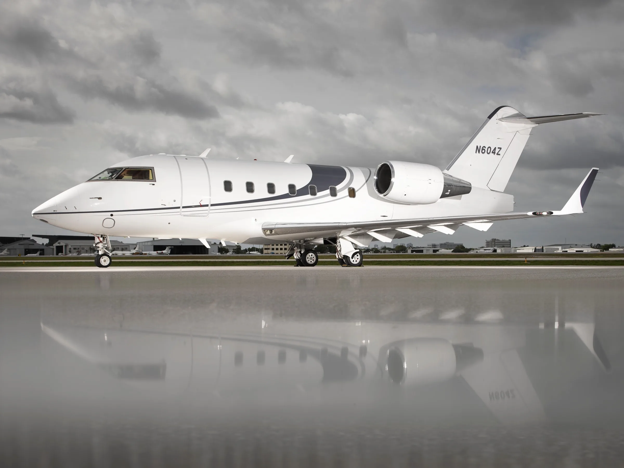 Exterior view of a 2005 Bombardier Challenger 604.