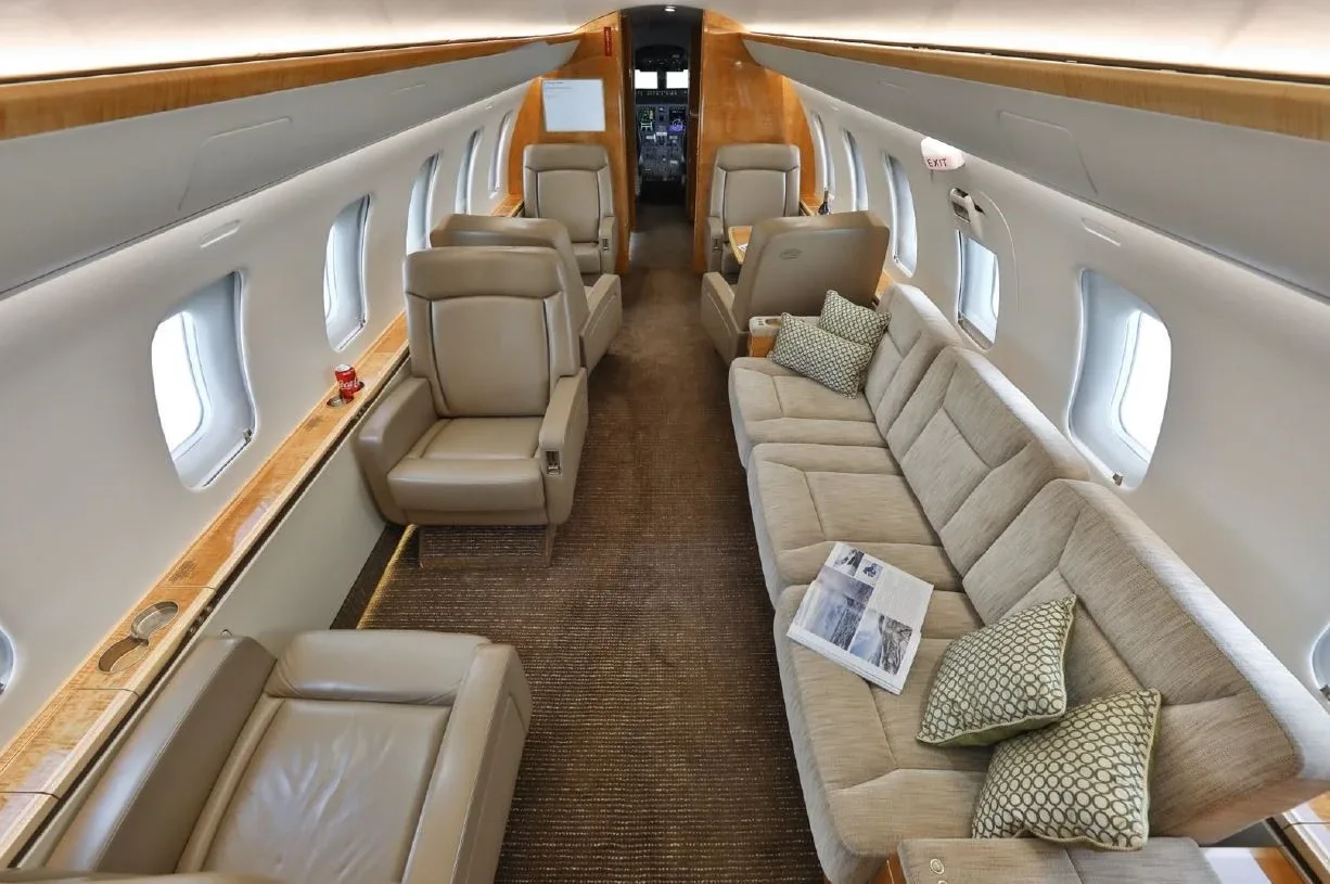 Cabin interior of a 2012 Bombardier Challenger 605.