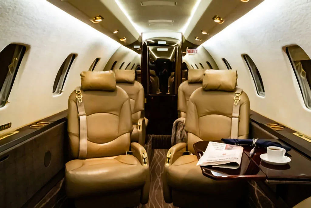 Cabin interior of a 1999 Cessna Citation Excel.