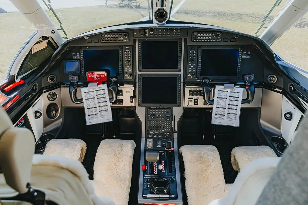 Cockpit and instrument panel of a 2017 Pilatus.