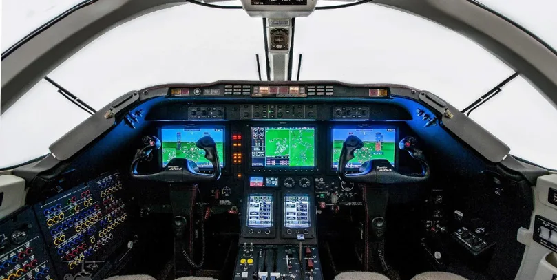 Cockpit and instrument panel of a 2000 Beechcraft BEECHJET 400A.