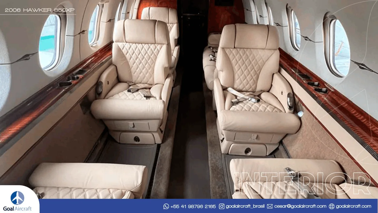 Cabin interior of a 2006 Hawker 850XP.