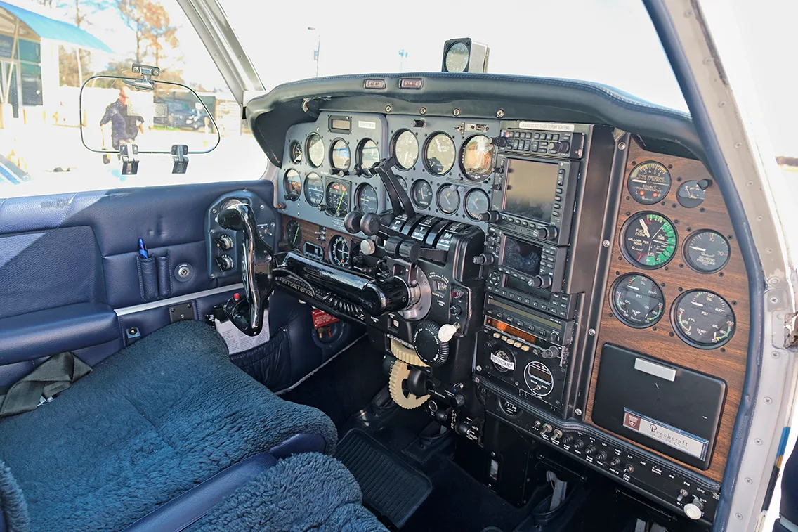 Cockpit and instrument panel of a 1969 Beech D55.