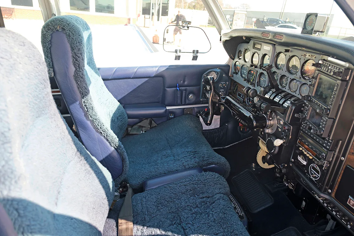 Cockpit and instrument panel of a 1969 Beech D55.