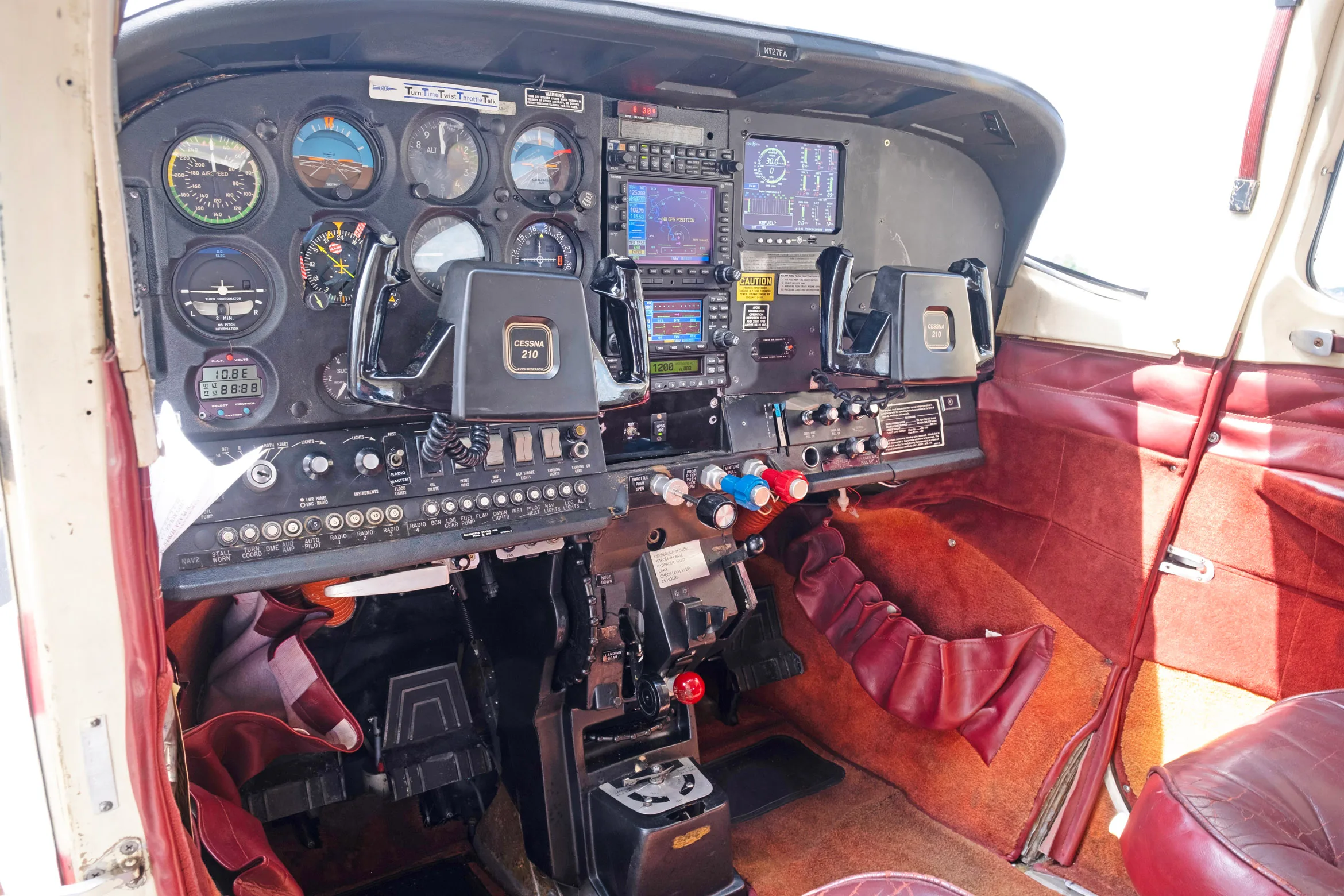 Cockpit and instrument panel of a 1971 Cessna T210K.