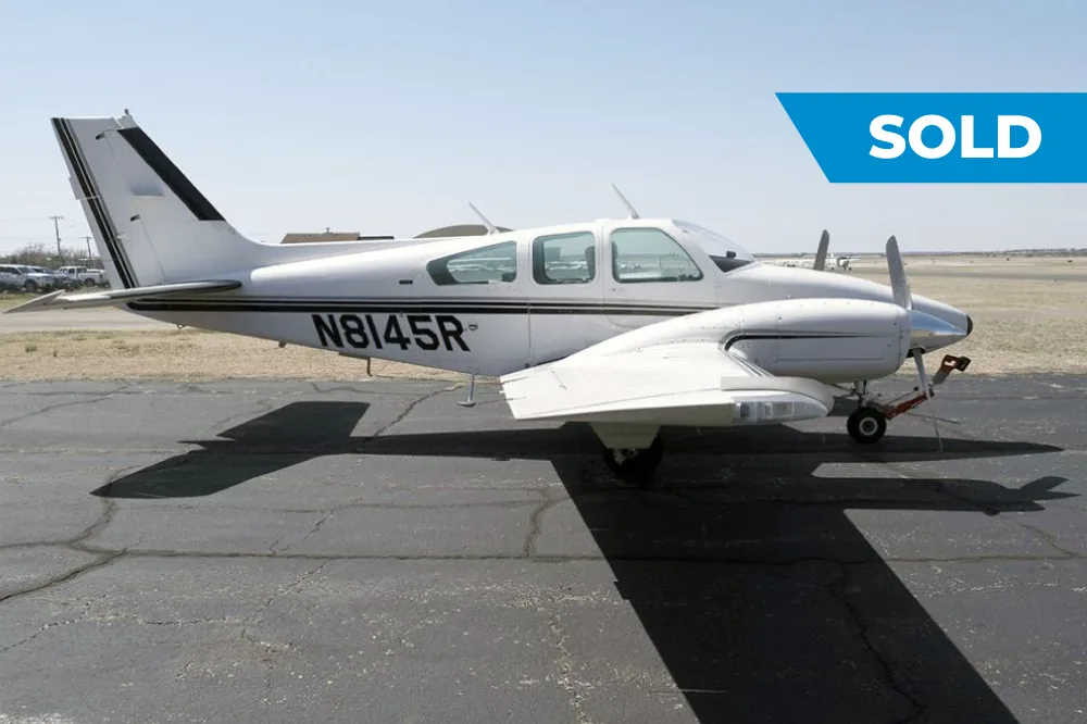 Exterior view of a 1974 Beech Baron B55, N8145R.