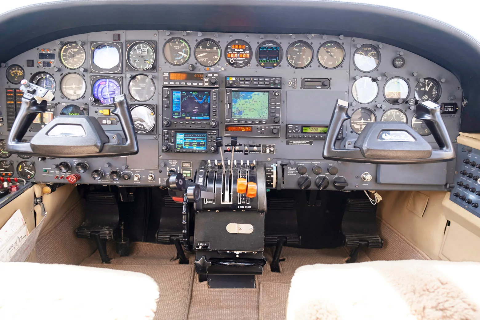 Cockpit and instrument panel of a 1981 Cessna 421C.