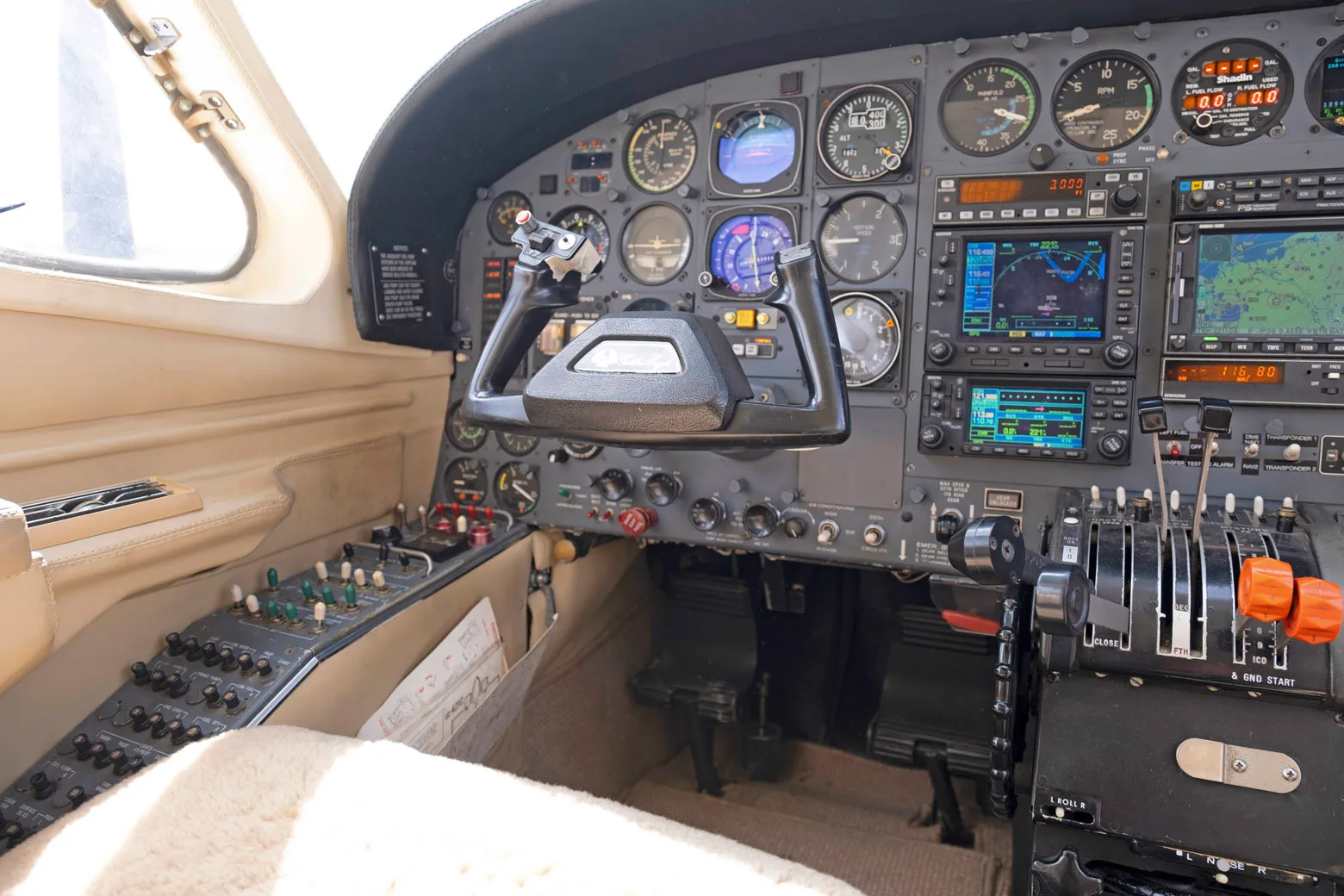 Cockpit and instrument panel of a 1981 Cessna 421C.