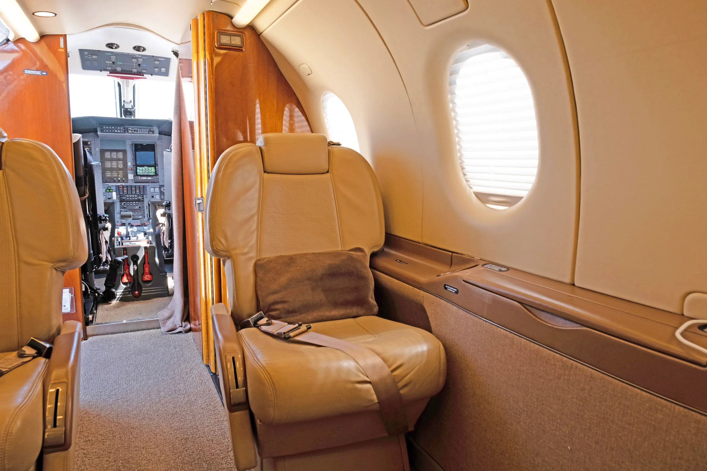 Cabin interior of a 2000 Pilatus PC-12/45.