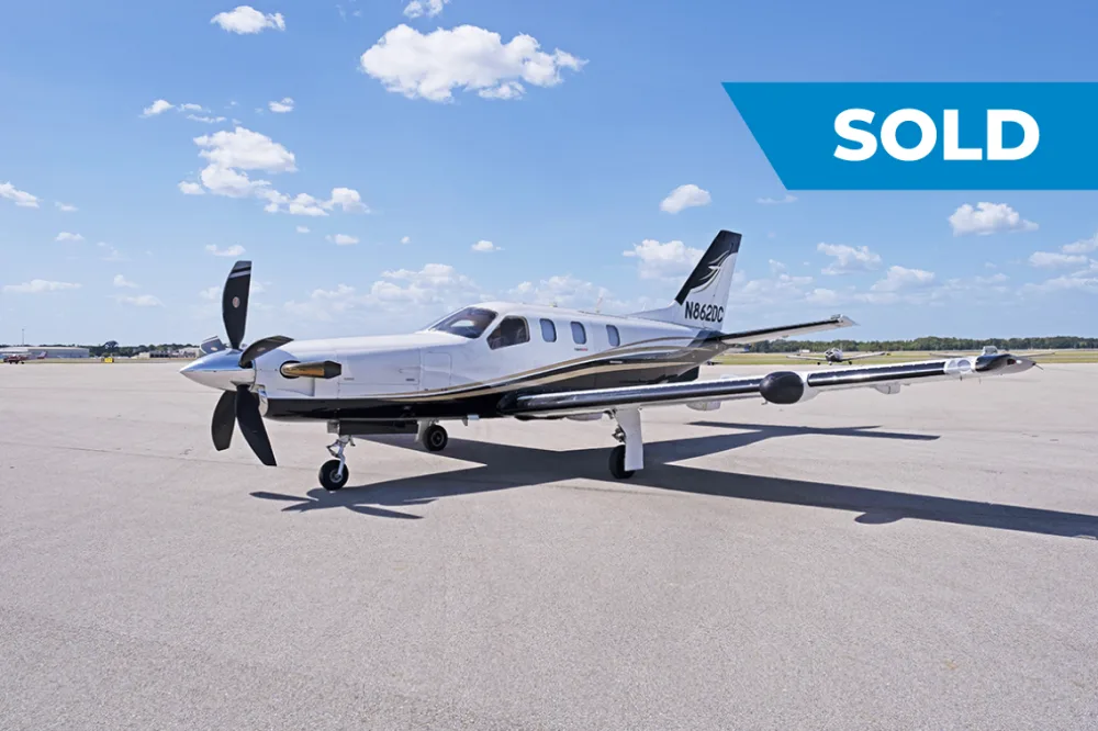 Exterior view of a 2014 Socata TBM 850, N862DC.