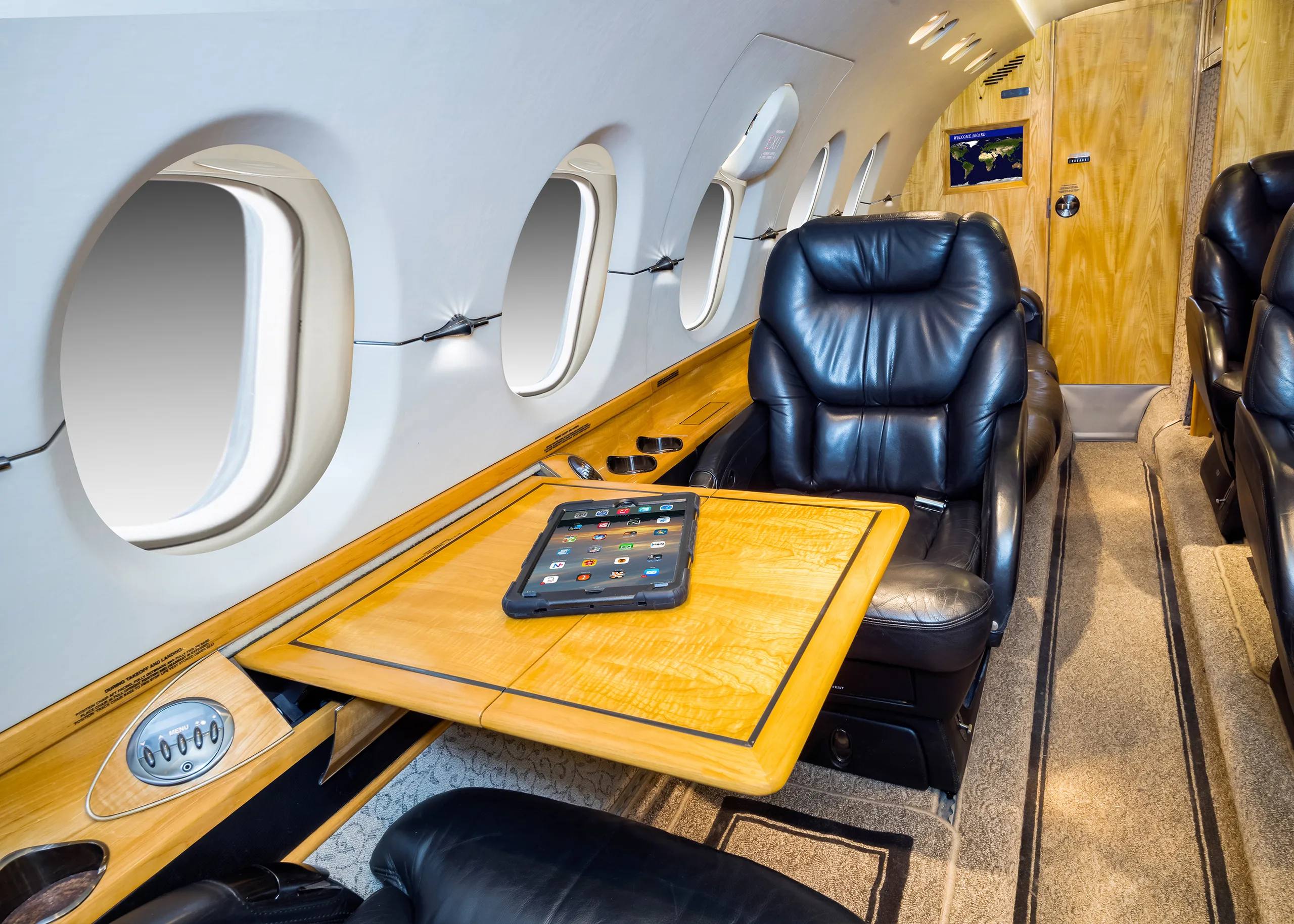 Cabin interior of a 2004 Hawker 800xp.