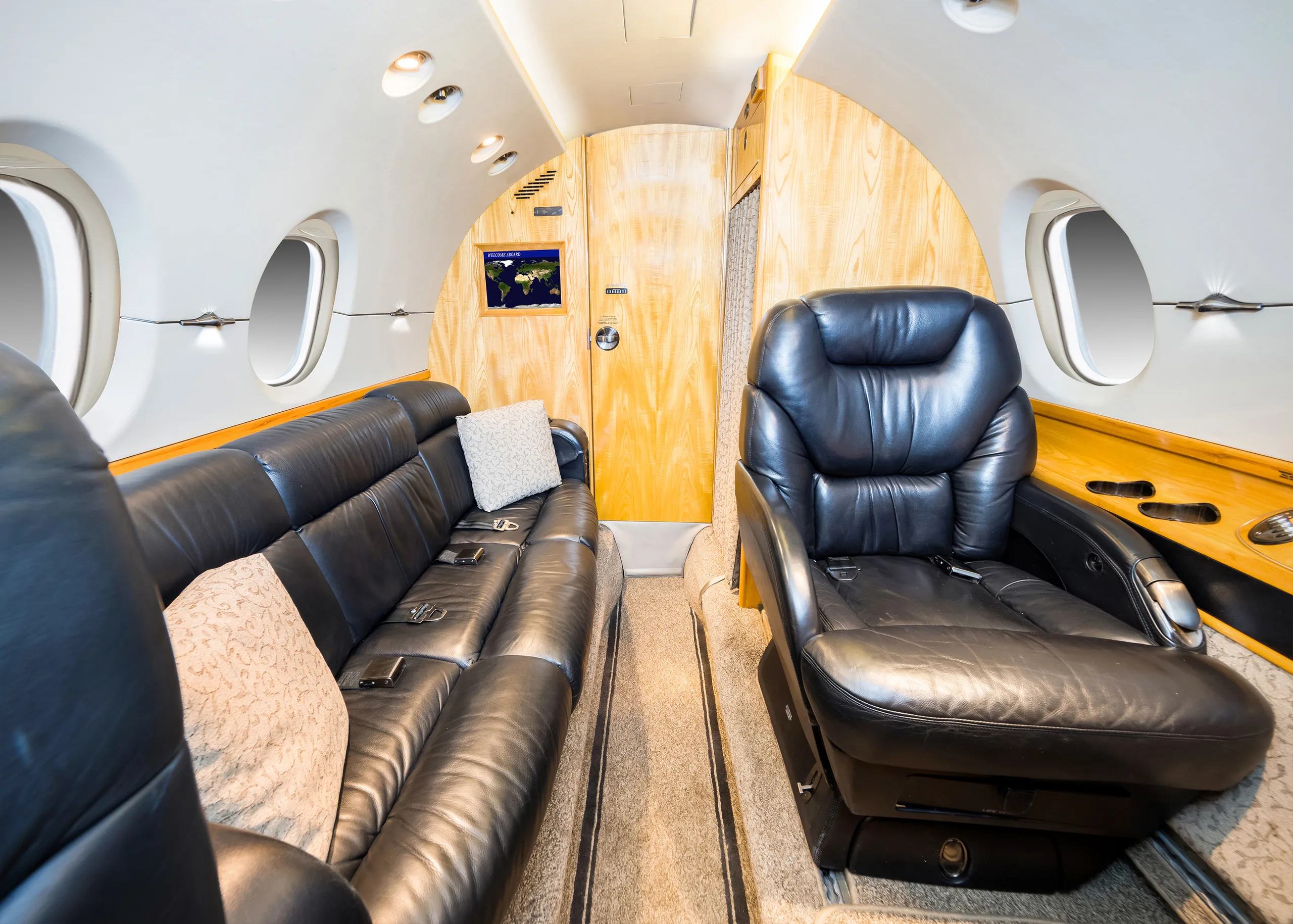 Cabin interior of a 2004 Hawker 800xp.