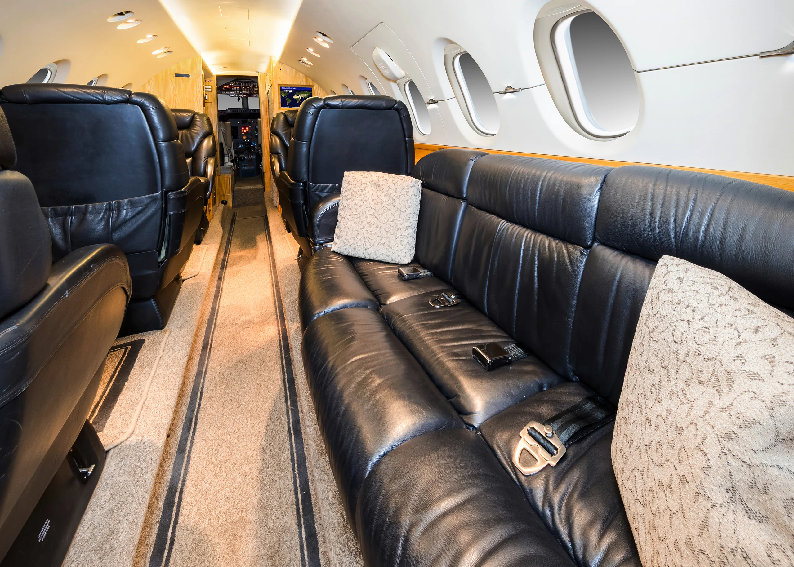 Cabin interior of a 2004 Hawker 800xp.